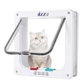 JIZZU Cat Flap Door (Outer Size 7.5" x 7.8") for Interior Exterior Doors, 4 Way Lock, Lockable Cat Flaps Pet Door Safety Pet Door for Wooden Doors, Upvc Door Microchip