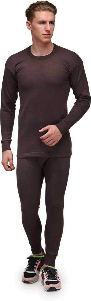 GHR OSWAL THERMAL ROUND NECK TOP AND BOTTOM (UPPER AND PAJAMA) SET FOR MEN(BROWN, XXL-100CM)