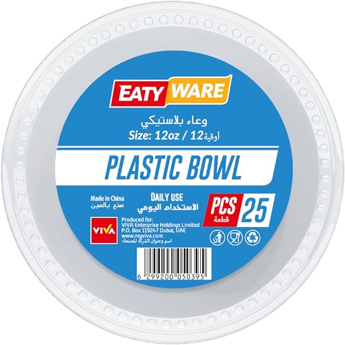 Eaty Ware Plastic Disposable Bowl 25-Pieces 12 oz Capacity 14 cm x 8 cm Size