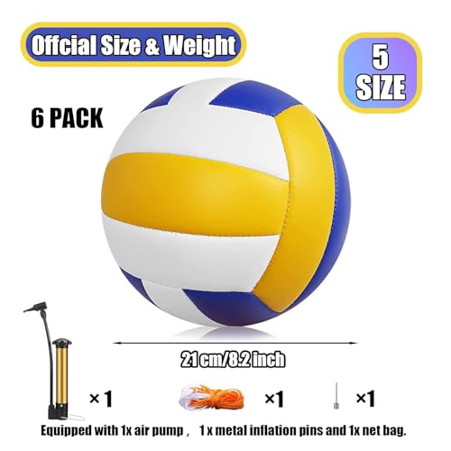 Image of Magicorange Volleyball,6 Pack Official Size 5 Volleyballs,Blue Yellow