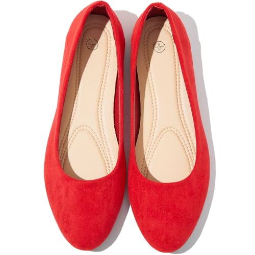 Shupua Flats for Women Round Toe Flat Shoes Dressy Black Ballet Flats Comfortable Womens Dress Shoes Ballerina Flats for Work(Red.us10)