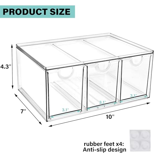 Image of Prsildan Acrylic Makeup Organizer Stackable Storage Drawers with 3 Drawers for Office Desk Vanity Craft Room Clear Drawer Organizers for Hair Accessories Art Supplies Cosmetics Modular System