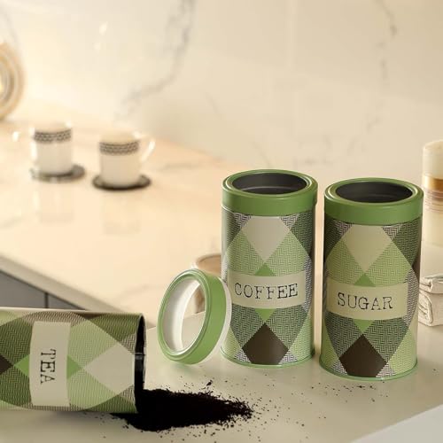 Image of Brit Collection Airtight Containers| Set of 3-850ML| Olive Green| Metal Kitchen Storage Jars for Tea Coffee Sugar| Vacuum Sealed, Moisture Proof, Food Grade Canisters for Freshness