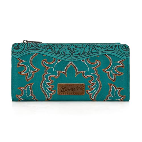 Wrangler Western Wallet for Women Embroidered Boot Scroll Bifold Wallet with Card Holder WG145-212TQ