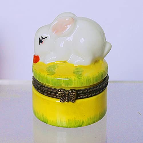 Gishima Figuras de conejo con bisagras, caja de joyería de conejo coleccionables, decoración de Pascua y regalos (caja de baratijas pequeñas de figuras de conejo)