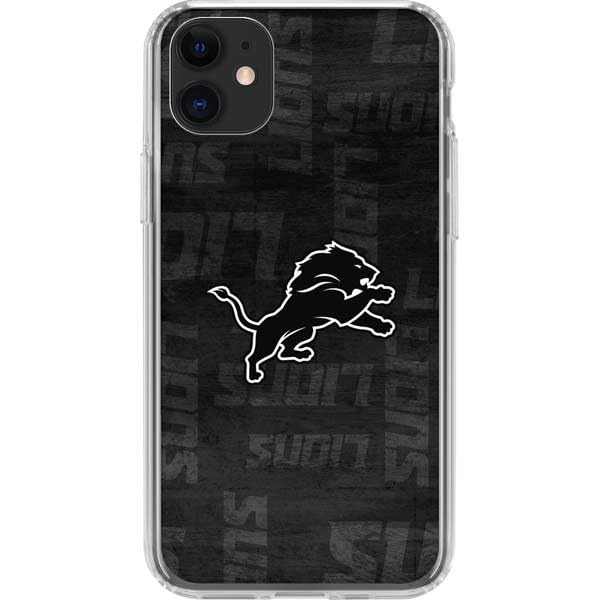 Skinit Clear Phone Case Compatible with iPhone 11 - Officially Licensed NFL Detroit Lions Black & White Design