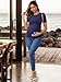 MARI GABRIEL Women Maternity Blouse Business Office Short Sleeve Side Ruched Ribbed Knit Puff Tops Pregnancy Shirts Work Medium Navy