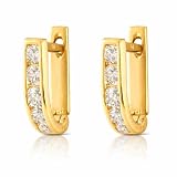 Rodium - Boucles d'oreilles pour femme en or jaune 14 carats (585) avec zirconiums cubiques