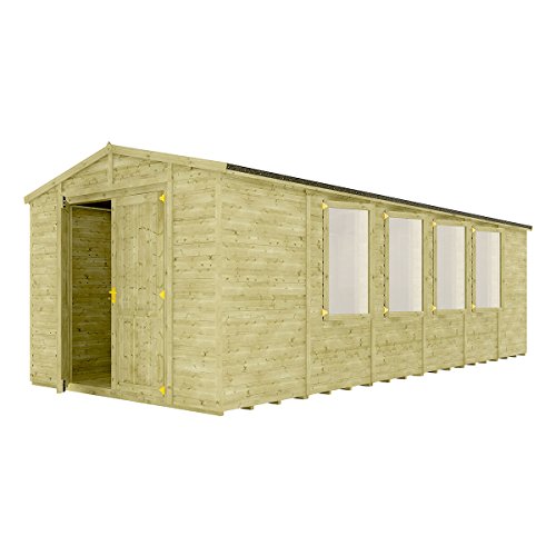 Project Timber 24 x 10 Pressure Treated Windowed Grandmaster Wooden Garden Shed Traditional Apex Gable Double Door 24FT x 10FT