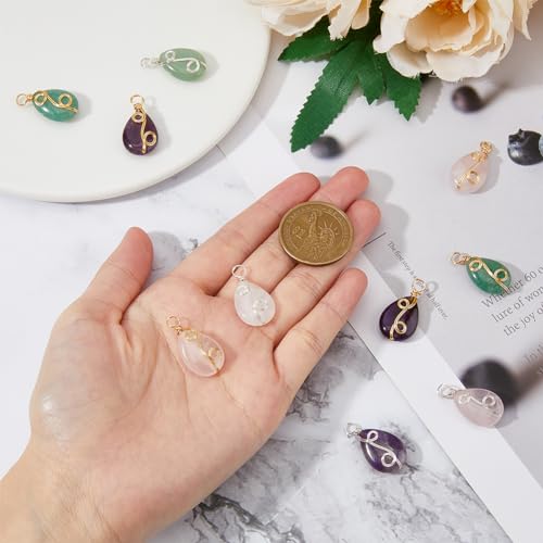 SUPERFINDINGS 12pcs Mixed Stone Pendants - Amethyst, Rose Quartz, Green Aventurine Waterdrop Charms for Jewelry Making - Image 3