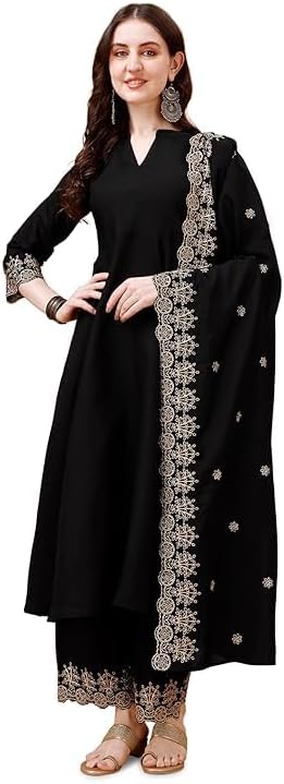 Kurta Set for Women Silk Embroidered Anarkali Kurta Set for Women with Palazzos and Dupatta