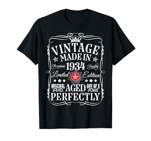 Vintage 92th Birthday Decorations Vintage 1934 92 Years Old T-Shirt