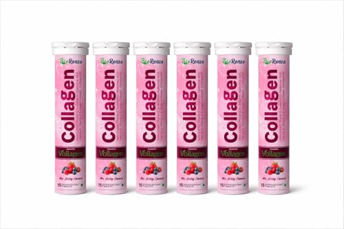 Image of Collagen Effervescent Tablets For Skin Glow | With Vitamin C, Hyaluronic Acid & Resveratrol | Mix Berry Flavor | Skin Hydration & Anti-Aging Support | Vegan Beauty Supplement For Women & Men | 15 Tablets Each (Pack Of 6)
