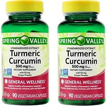 Spring Valley Turmeric Curcumin 500mg with 50mg Ginger Powder Twin Pack 180 Vegetarian Capsules