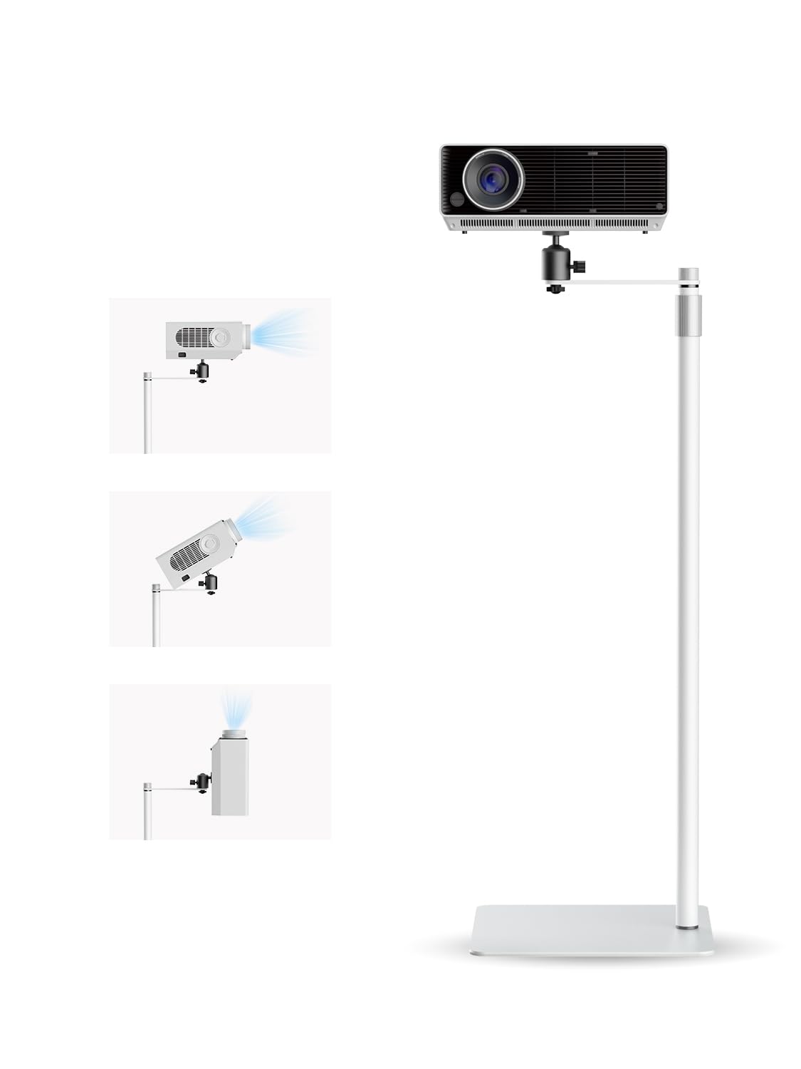 suptek Supporto da pavimento per proiettore video discreto dietro il divano, altezza regolabile da 8cm-12cm con rotazione di 360 gradi,Supporta Fino a 5 kg,Compatibile con proiettori,fotocamere,Bianco