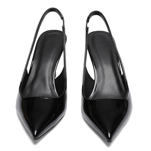 Slingback Heels for Women Patent Leather Stiletto Heel Pumps Pointed Toe Slip On Dress Shoes3