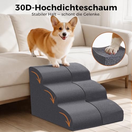 HEVOL Hundetreppe für kleine Hunde, 3 Stufen, 40 cm, rutschfest