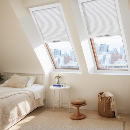 Keego White Honeycomb Shades for Roof Windows - Room Darkening & Light Filtering