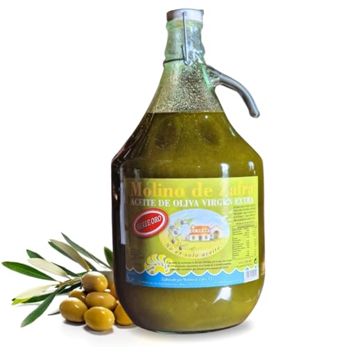 Aceite de Oliva Virgen Extra 5 Litros SERIE ORO en Garrafa de Vidrio Sin Filtrar | AOVE 100% Reserva Familiar Molino de Zafra Premium | Cosecha Tradicional, Primera Prensada en Frío y Calidad Gourmet