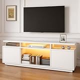 Owii Mueble para TV de 51' con 4 Tomas de CA, 2 Gabinetes y Luces LED, Centro de Entretenimiento con Enchufes,Blanco