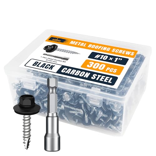 Image of ALBO 300 Pcs #10 x 1 Black Metal Roofing Screws, EPDM Washers