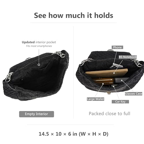 Image of M-ioi-M Quilted Denim Purse, Shoulder Bag for Women, Crossbody Flap Tote Bag,Silver Chain Hobo Bag, Vintage Washed Jean Purse