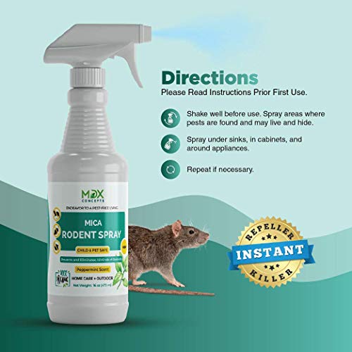 mdxconcepts Mice Repellent Spray - Peppermint Oil - Humane Mouse Trap Substitute - Made in USA - 16 oz Organic Spray - Guaranteed Effective - Works for All Types of Mice & Rats