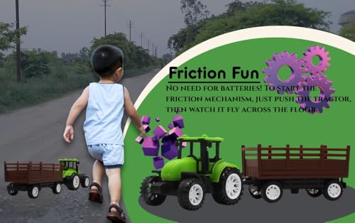 Image of Friction Powered Tractor Trolley Toy for Kids | Farm Tractor Toy with Trailer for Boys & Girls | Push & Go Tractor Vehicle Toy | BIS Certified | NeoKiddo (Light Green)