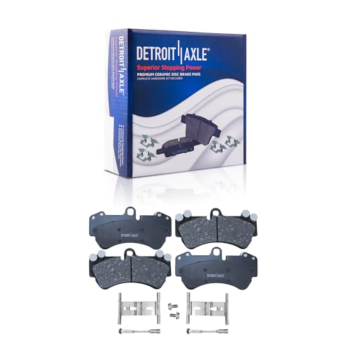 Image of Detroit Axle - Front Brake Pads for 2004-2008 2013 Touareg, 2003-2006 2008-2010 Porsche Cayenne, Ceramic Brake Pads w /Hardware 2005 Replacement