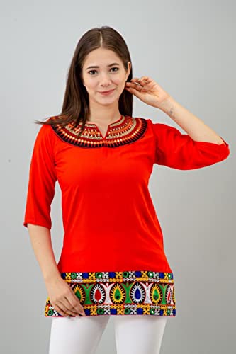 Image of Women's Rayon Embroidery Work Short Top | Short Kurti for Women | Embroidered Straight Rayon Kurta | Tunic Tops for Women