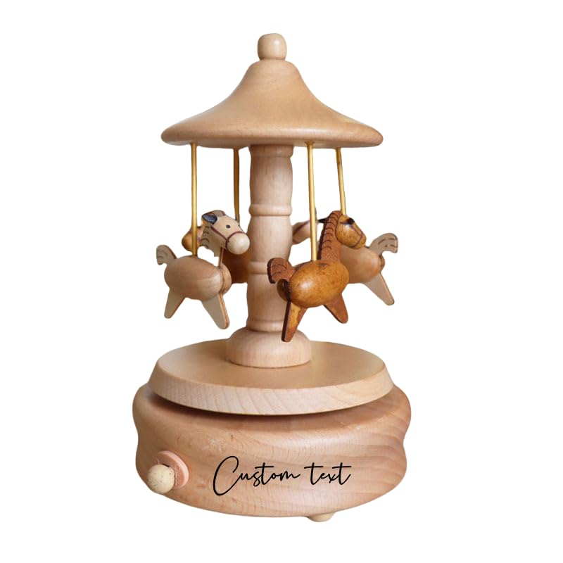 Customized Carousel Music Box, Personalized Name Carving Wooden Music Box, Birthday, Valentine's Day, Christmas Graduation Home Decoration