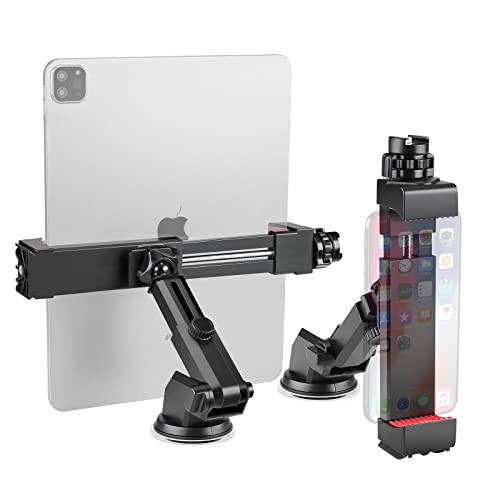 zeadio Car Phone Holder Mount, Adjustable Long arm car Phone Holder Mount with Smartphone Tablet Tripod Mount Adapter