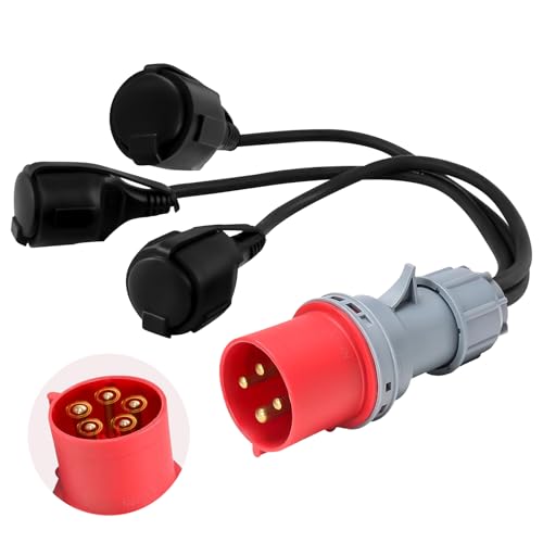 GOEDCH Adattatore CEE: presa Schuko, presa ad alta corrente, connettore industriale 16 A/400 V, con cavo in gomma 0,5 m, protezione IP44 per campeggio, camper, officina – 32 A 220 V