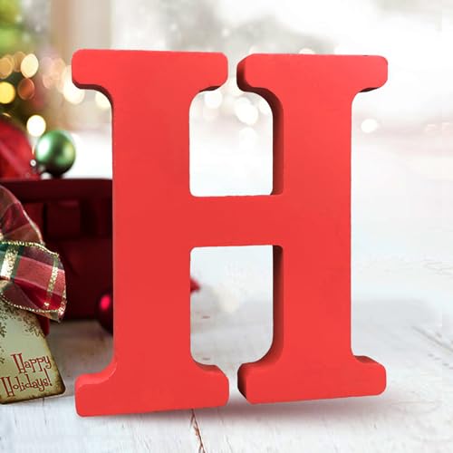 AOCEAN 6 Inch Red Wood Letters Unfinished Wood Letters for Wall Decor Decorative Standing Letters Slices Sign Board Decoration for Craft Home Party Projects (H)