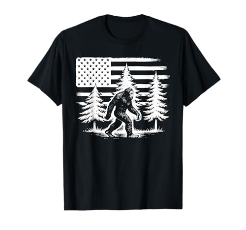 Bigfoot Sasquatch Bandera americana patriótica del 4 de julio Camiseta