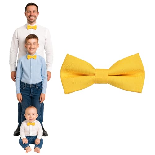 DonDon Gravata de homem crianças ou bebés mate, pré-atada e ajustável em comprimento de gabardina de algodão - acessório festivo para casamentos, comunhões e celebrações, Amarelo