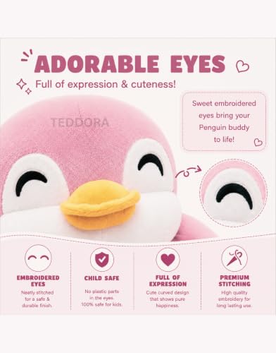 Image of Happy Penguin Soft Toy for Girls Boys Kids, Pink, Animal Plush Stuffed Baby Teddy Gift Birthday, 28 cm