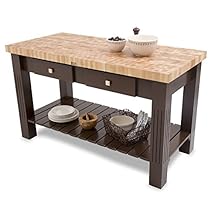 طاولة John Boos End-Grain Maple Grazzi - 60 بوصة x 28 بوصة x 2.25 بوصة من كتلة الجزار، قاعدة ملطخة بالكرز
