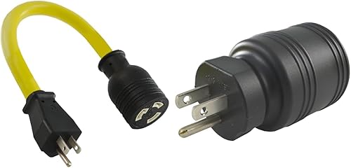 Miniatura 6 de Conntek P515L530 Adaptador de generador de 1 pie de 15 amperios enchufe de EE UU a conector hembra de bloqueo de 30 amperios L5-30R amarillo