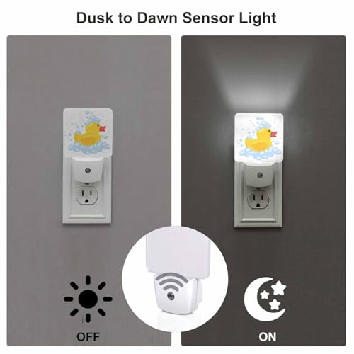 Image of LED Night Light,Cartoon Yellow Rubber Duck LED Night Light Plug into Wall with Dusk to Dawn Light Sensor White Energy Efficient Nightlight for Bedroom Bathroom Hallway Living Room Kitchen