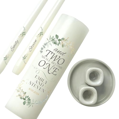 Unity Candles for Wedding, Modern Unity Set, Custom and Personalized Pillar and Taper Candles with Quote, Unscented White Premium Wax, Religious and Wedding Ceremony, Special Events (Custom Date)