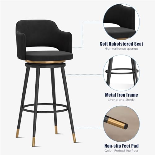 Tabouret de comptoir pivotant velours haut de gamme et structure métal - 5