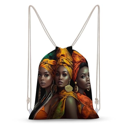 Qfsdijnig Drawstring Backpack African Women Headwrap Fashion Scarf Drawstring Gym Bag for Women Men, Sports Cinch String Bag Backpack for Beach Travel Swimming 11.8 x 15.7 Inch