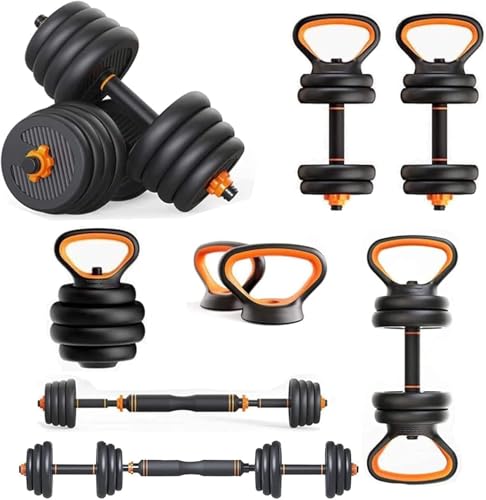 Adjustable Dumbbells Free Weight Set with Connector 4 in1 Dumbbells Set Used as Barbell Kettlebells Push up Stand Fitness Exercises for Home Gym Suitable Men/Women (20lbs)
