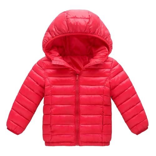 RKSTN Children's Fashion Winter Coats Solid Color Lightweight Down Jacket with Hood Zip Up Quilted Puffer Jackets Casual Padded Wadded Coat for Kids Boys Girls Toddler Red