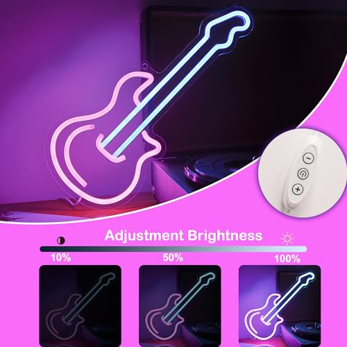 FULLOSUN Guitar Neon Sign, LED Art Wall Decor Light with USB Powered Dimmable, Studio Music Lover Party Bar Bedroom Decoration, Creative Gifts for Birthday Christmas Friend Children(Blue+Rose Red) by FULLOSUN - Used condition - Image 2