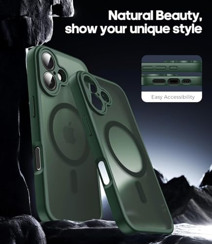 Image of Elzzi Magnetic for iPhone 17 Case (Compatible with MagSafe)(with Camera Lens Protection) Slim Translucent Matte Shockproof with Anti-Fingerprint Phone Case,Green