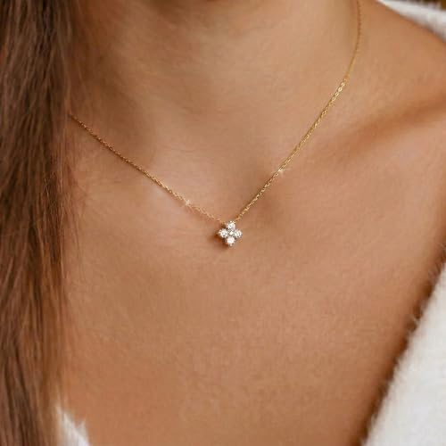 Image of Gold Silver Necklace for Women, Dainty Cubic Zirconia Pendant