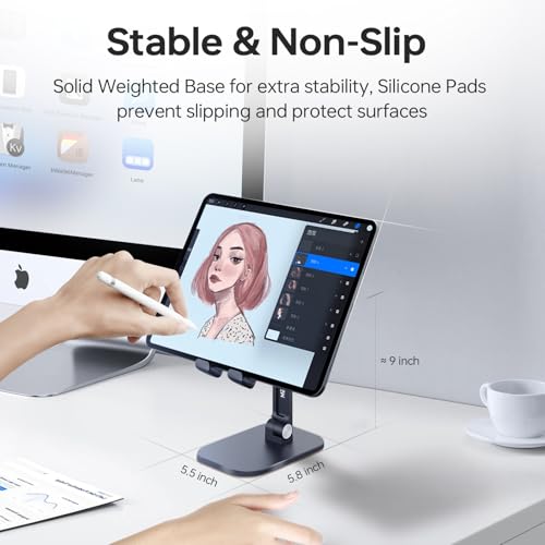 Foldable Phone Stand for Desk - Adjustable Height & Angle Cell Phone Holder, Portable Tablet Stand with Anti-Slip Base for Home, Office, and Travel, Compatible with iPhone & All 4-11" Devices (Black) - image 3