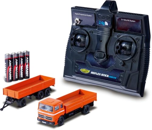 Carson 1:87 MB 1620 Pritsche mit Anhänger 100% orange - Fahrfertiges Modell, RC Auto, H0 Auto,RC Modell,Diorama Fahrzeug, Ferngesteuerter LKW, Remote Controled Truck